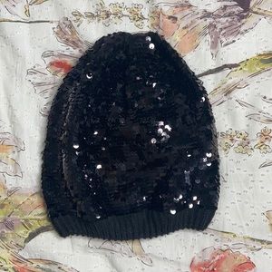 Black Sequin Slouchy Beanie - Express - One size